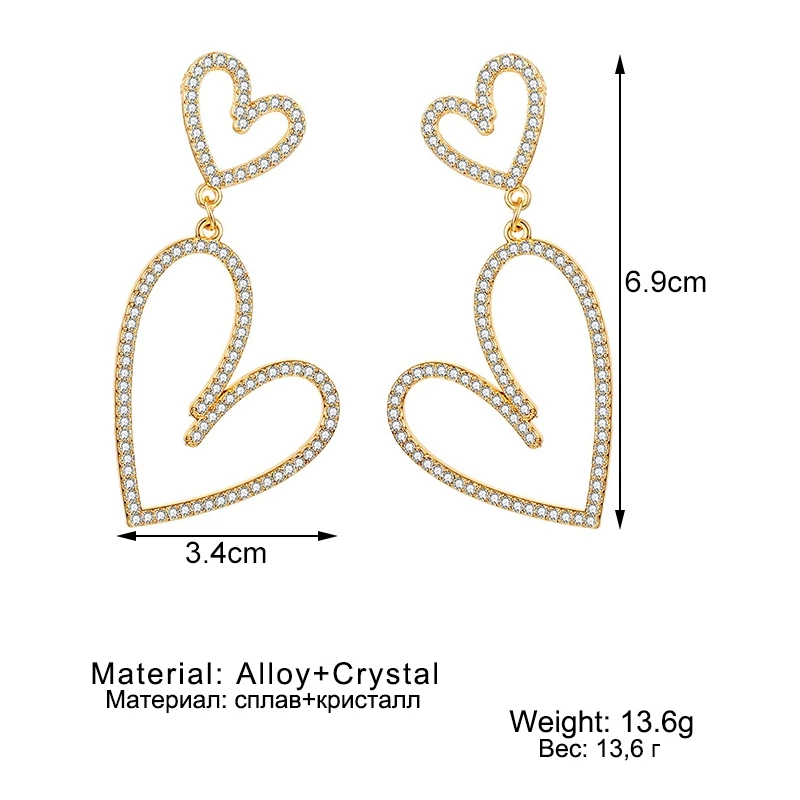 

ZOVOLI 2020 New Crystal Heart Earrings Rhinestone Dangle Statement Dangle Earring For Women Fashion Jewelry Accessories