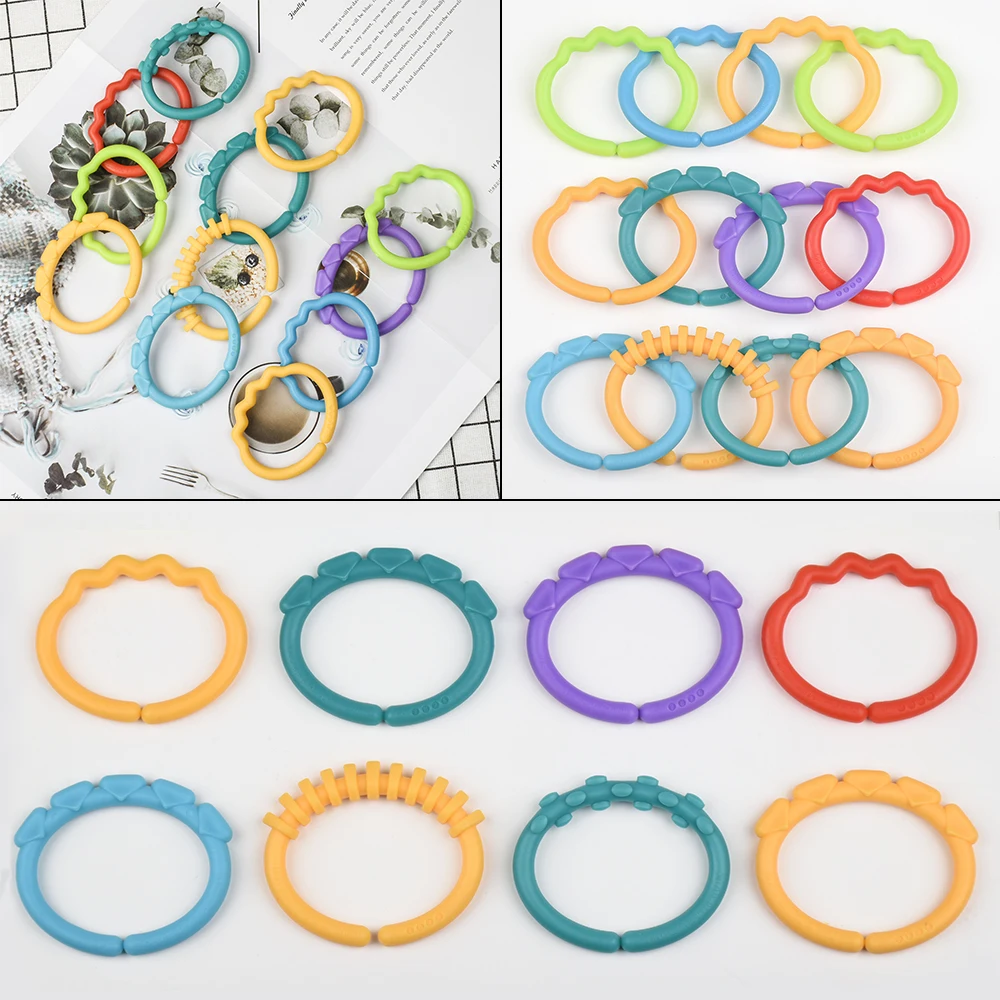 12Pcs/set Plastic Grip Baby Teether Rattles Rubber Rainbow Ring Molars Rattle Safety Toys for Children Crib Bed Stroller Hanging | Дом и сад