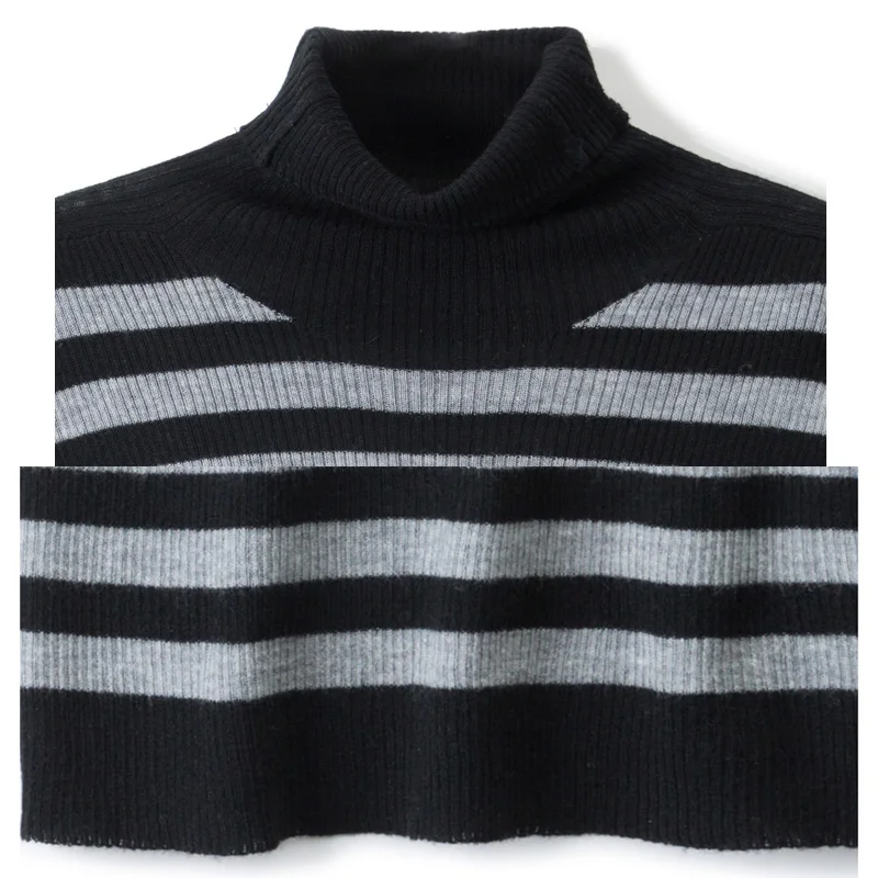 

High Quality Striped Knit Bottoming Shirt Top Female Women's Turtleneck Long Sleeve Pullover Sweater Casual Slim-fit Pull Femme
