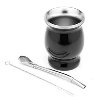 yerba mate cup gourd natural 8oz original tea cup set 188 stainless steel with 1 bombilla straw cleaning brush