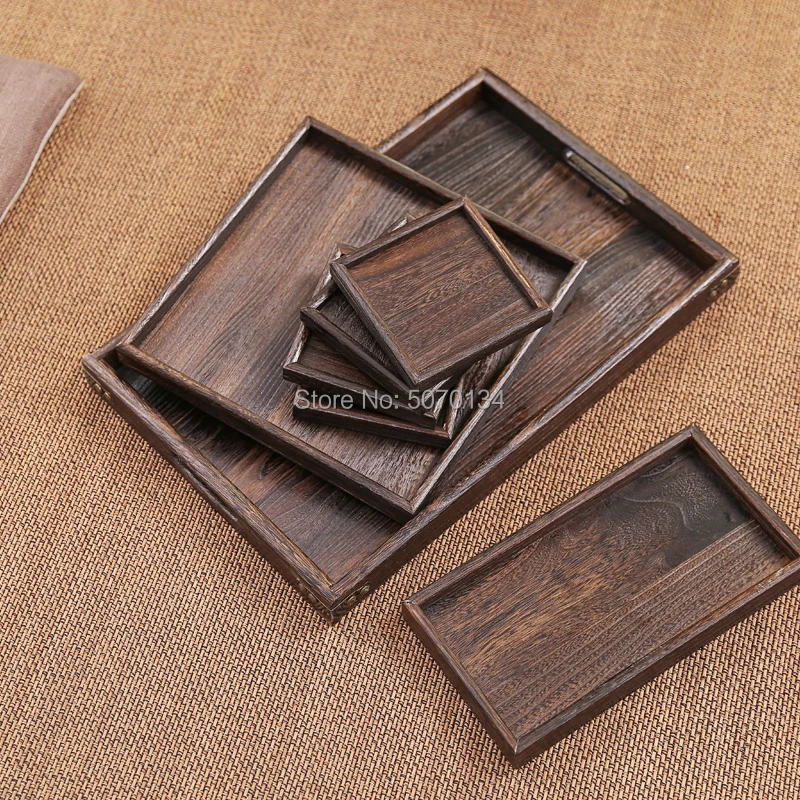 7-Piece Set Antique Wood Serving Tea / Coffee Tray Solid Chinese Traditional Style Pallet for Nut Cookie and Fruit | Дом и сад