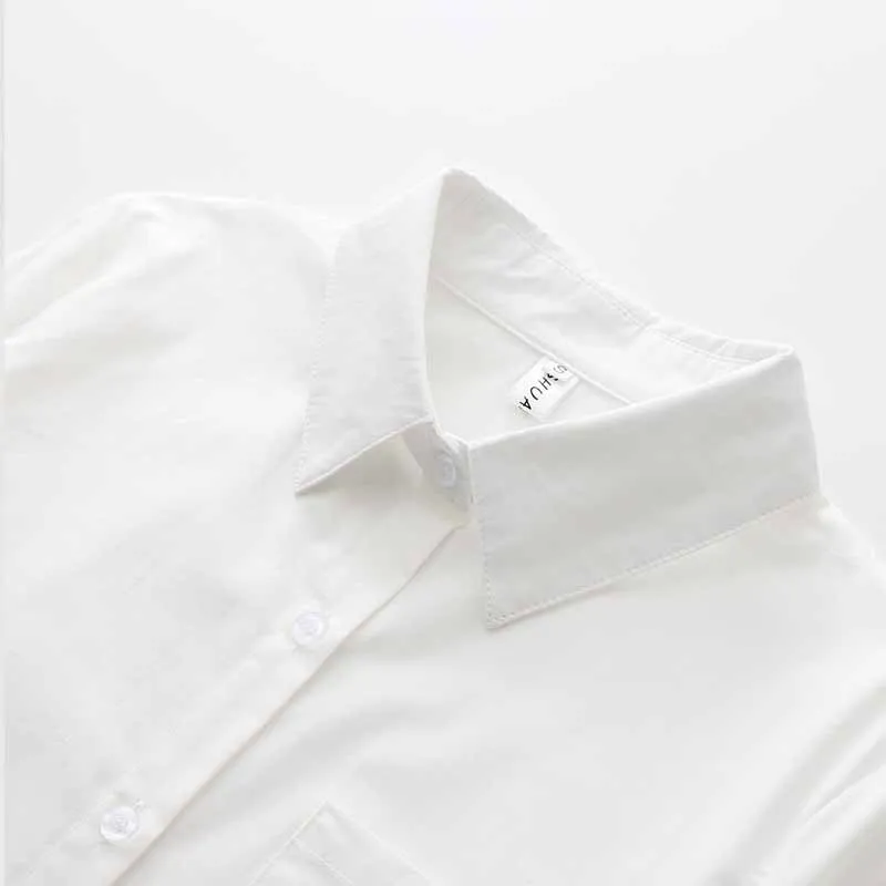 Офисная Женская блузка с карманами однотонные белые рубашки женская Свободная