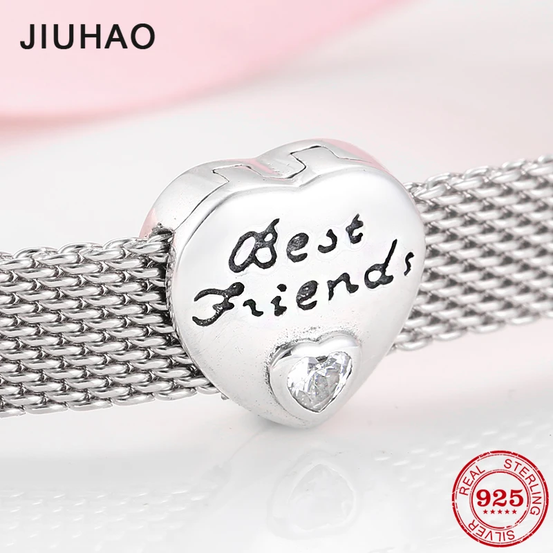 Подлинное 925 пробы серебро сердце с надписью best Friend бусина зажимом Подвески для