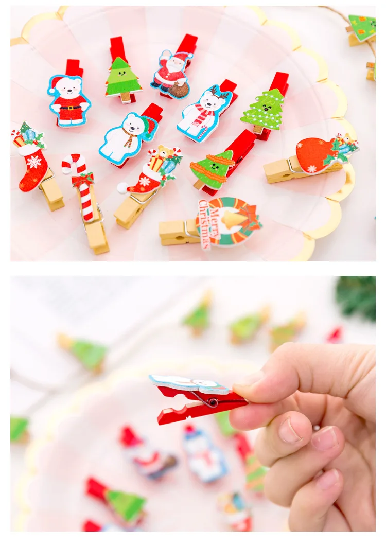 10 шт./партия креативный Рождественский зажим для заметок Санта Клаус Рождественская елка деревянные Мини-зажимы для фото зажимы прищепка украшения