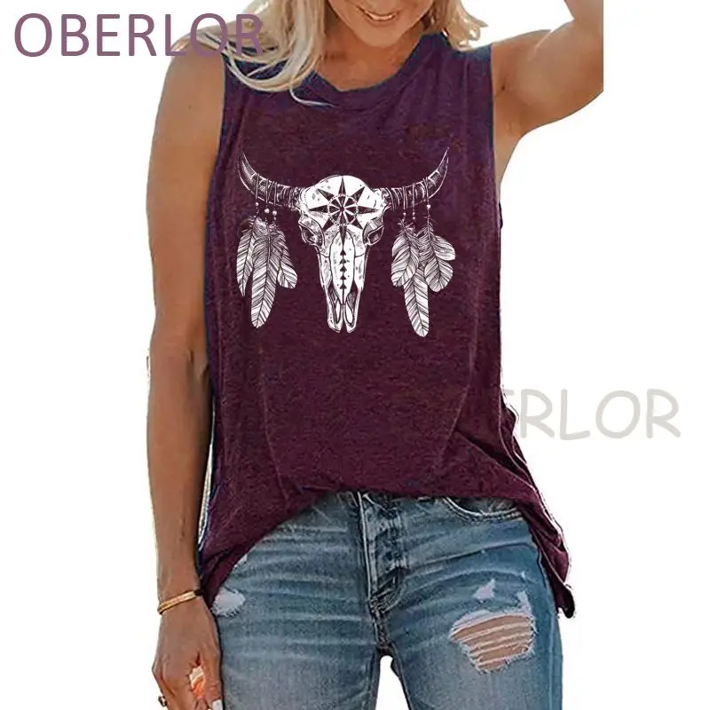 

New Arrival Summer Hispter Cosy Tank Tops Novelty Bull Skull Fashion Sleeveless T-shirt Harajuku Female Clothing 2021