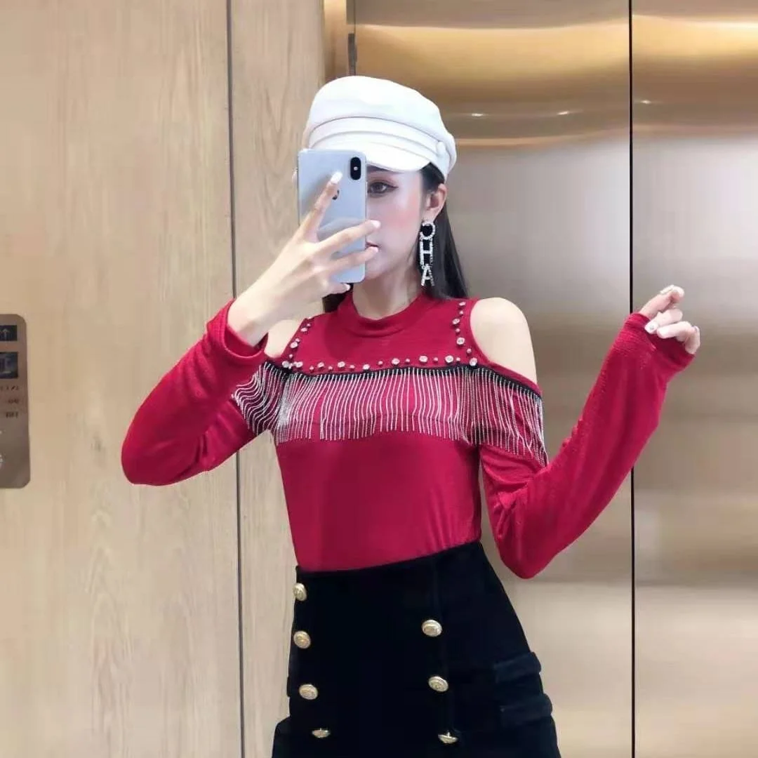 

Блузка женская с длинным рукавом, приталенная рубашка с бахромой, Осень-зима