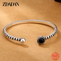 zdadan 925 sterling silver new fashion jewelry black agate open bangle bracelet for women wedding jewelry gift
