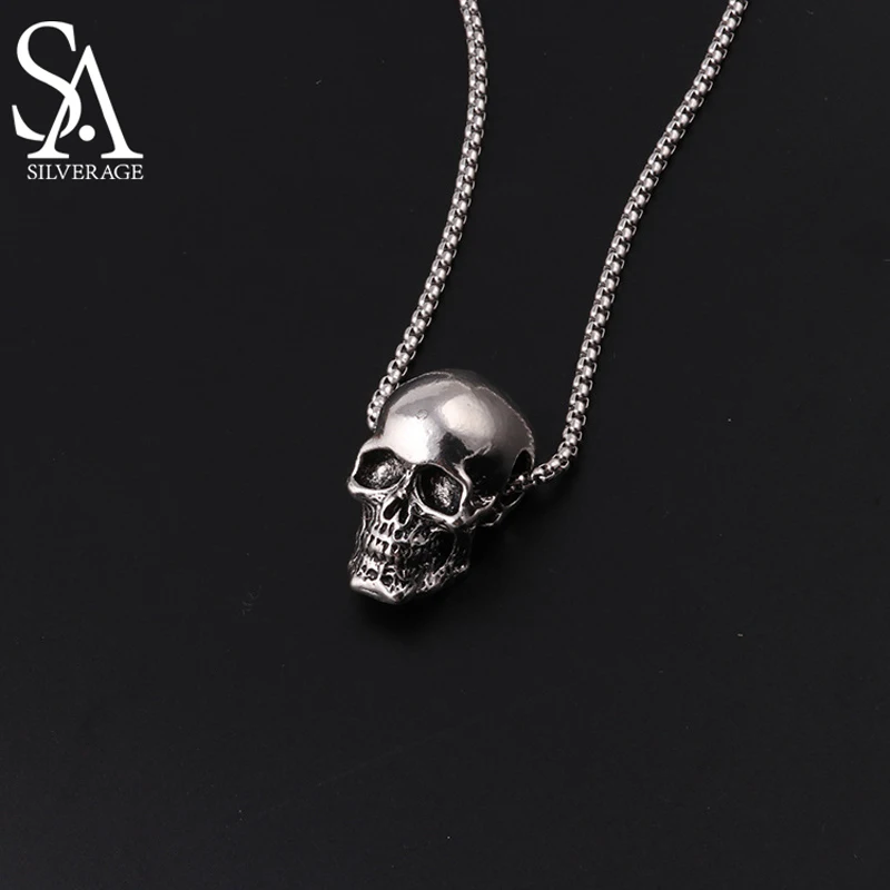 

SA SILVERAGE Retro Domineering Long Sweater Chain Europe America Punk Necklace Pendant Alloy Skull Men's Necklace Personality