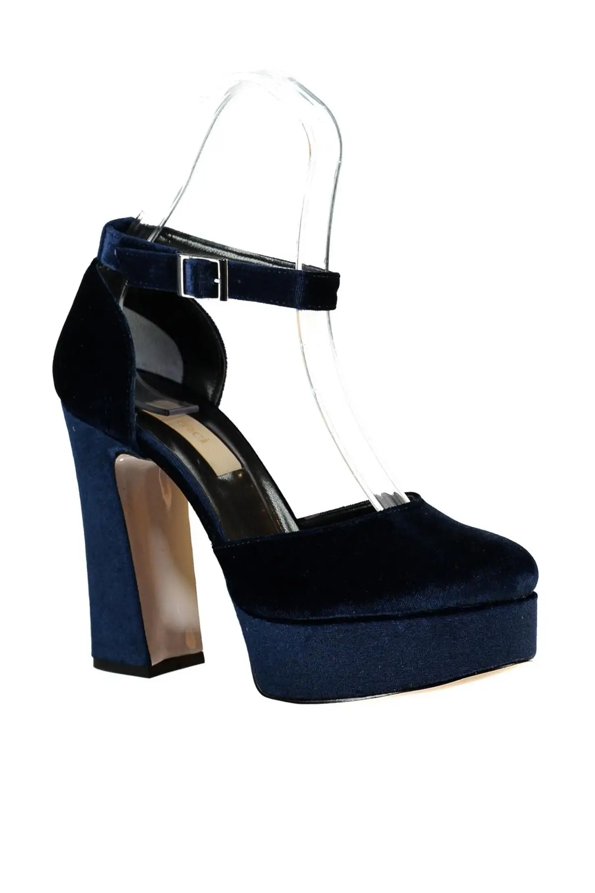 Женские туфли на высоком каблуке из натуральной кожи с жемчугом цвет темно синий