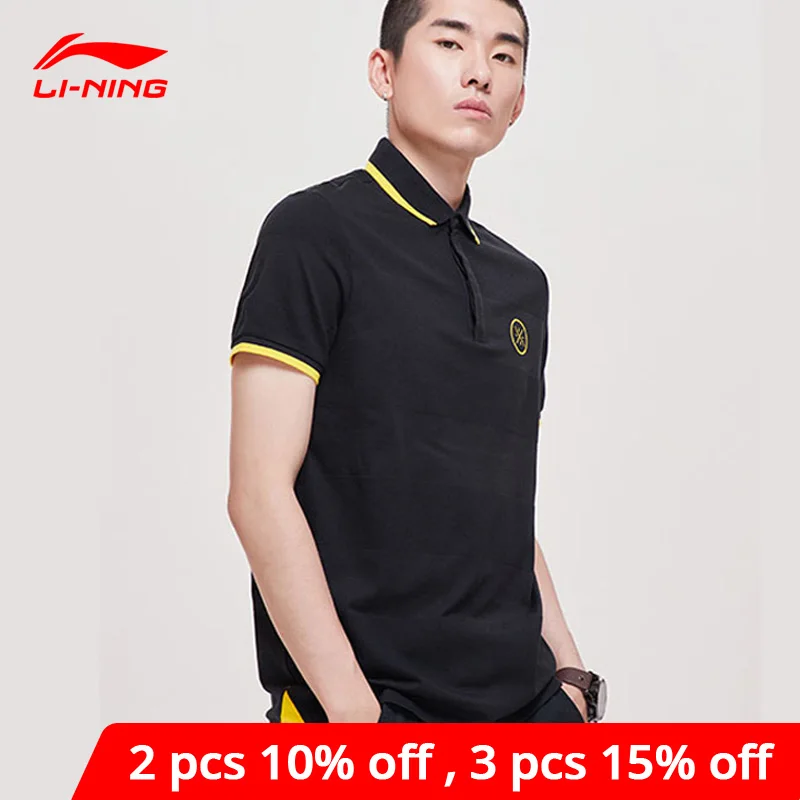 Мужская дышащая футболка поло Li Ning Спортивная из 100% хлопка с воротником и