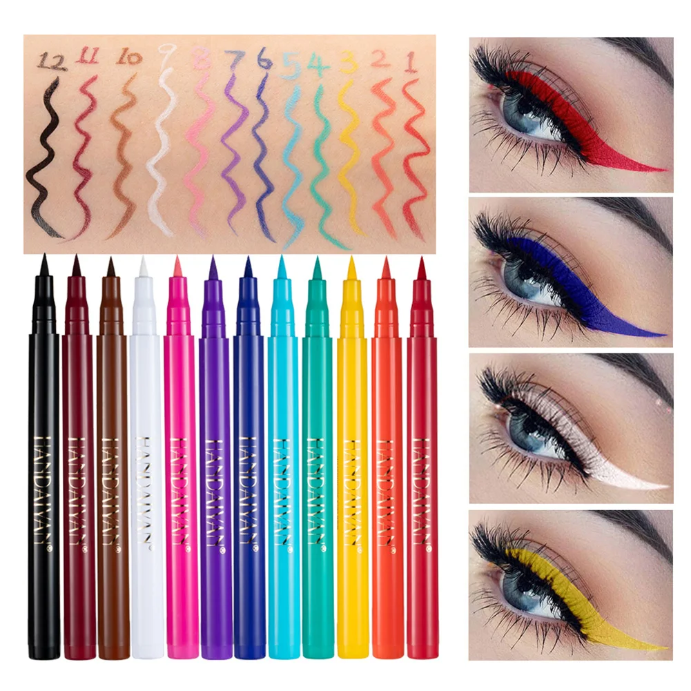 

12 Color Matte Liquid Eyeliner Pen Waterproof Make Up Eye Liner Long Lasting Purple Blue Red Green Yellow Brown Eyeliner Pencil