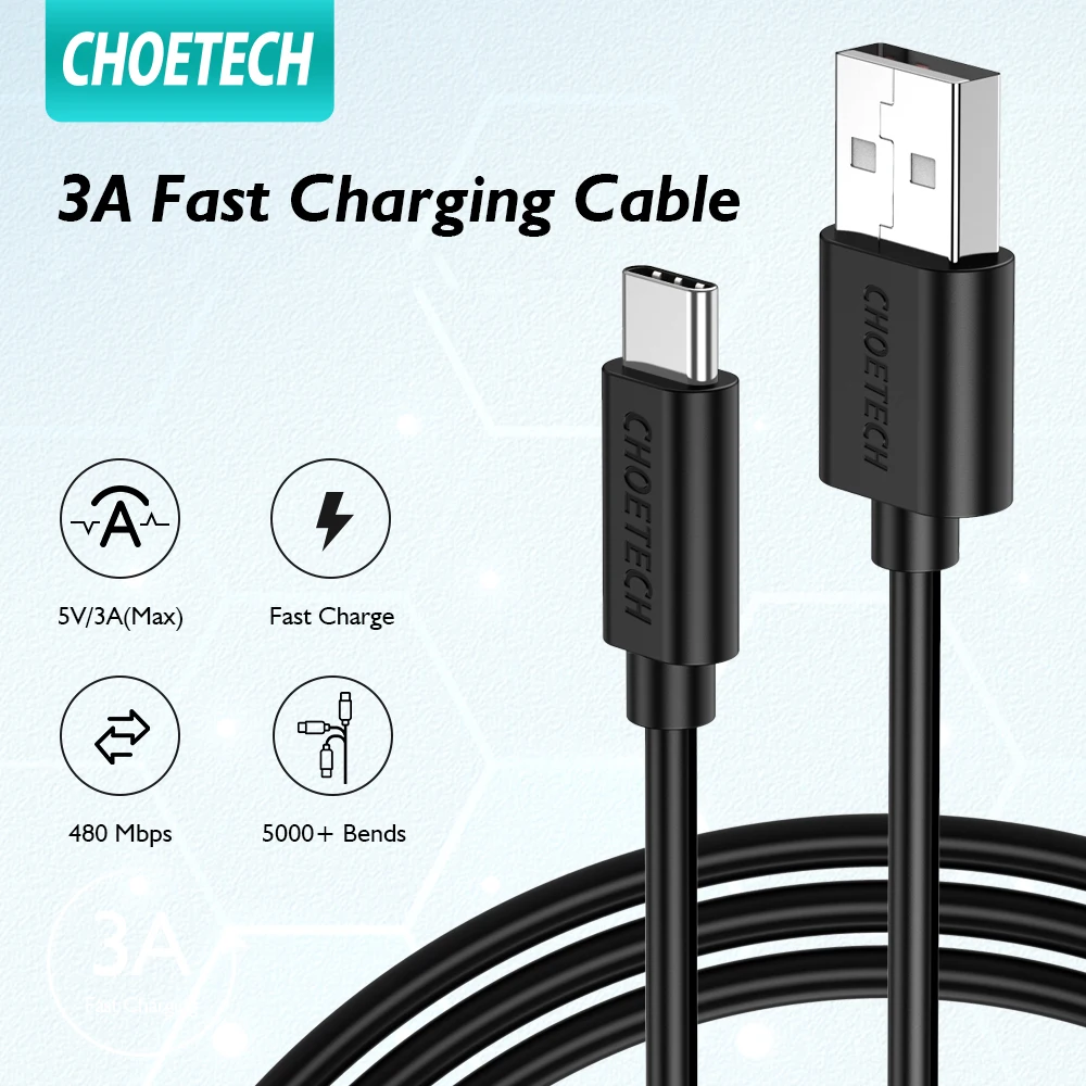 CHOETECH USB Тип C кабель для samsung s9 Быстрая зарядка мобильный телефон зарядный провод