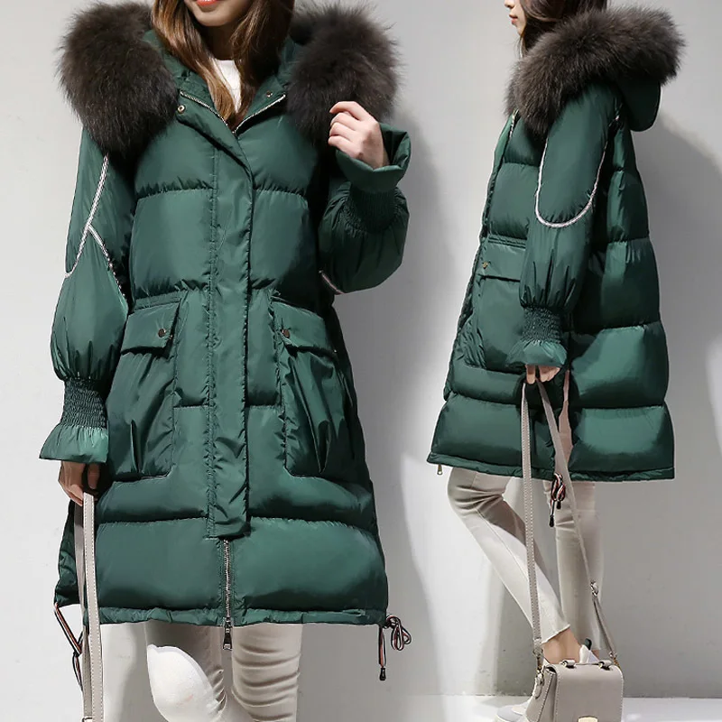 

Пуховик женский оверсайз, длинное пальто, зимнее пальто, женская парка с воротником из меха енота, корейское пальто, женская куртка YPY18 YY1946
