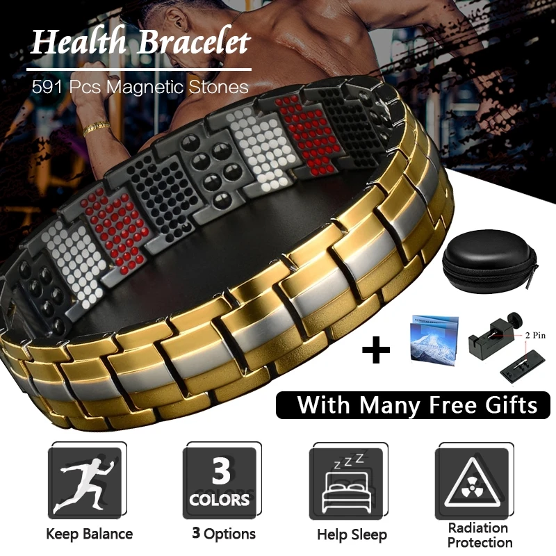 Магнитный титановый браслет из нержавеющей стали Эластичный для мужчин здоровья