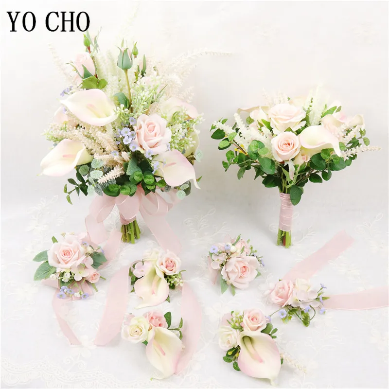 YO CHO Роза Calla букет лилий Шелковый цветок розовая девушка свадебные