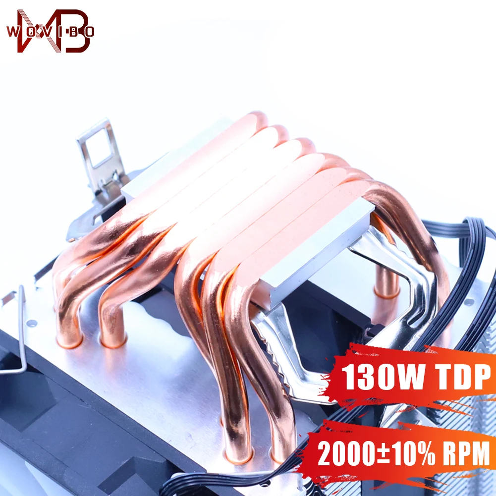 Wovibo Процессор радиатора 6 тепловых трубок охлаждающий вентилятор PWM 4PIN кулер для