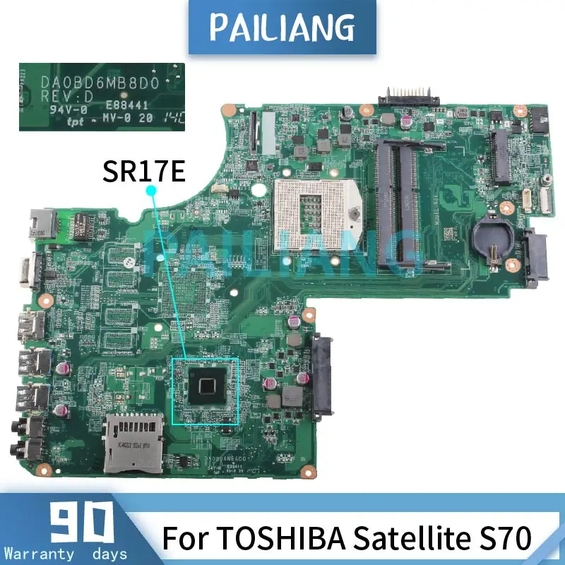 Материнская плата для ноутбука TOSHIBA Satellite S70 PGA 947 DA0BD6MB8D0 SR17E гнездо DDR3