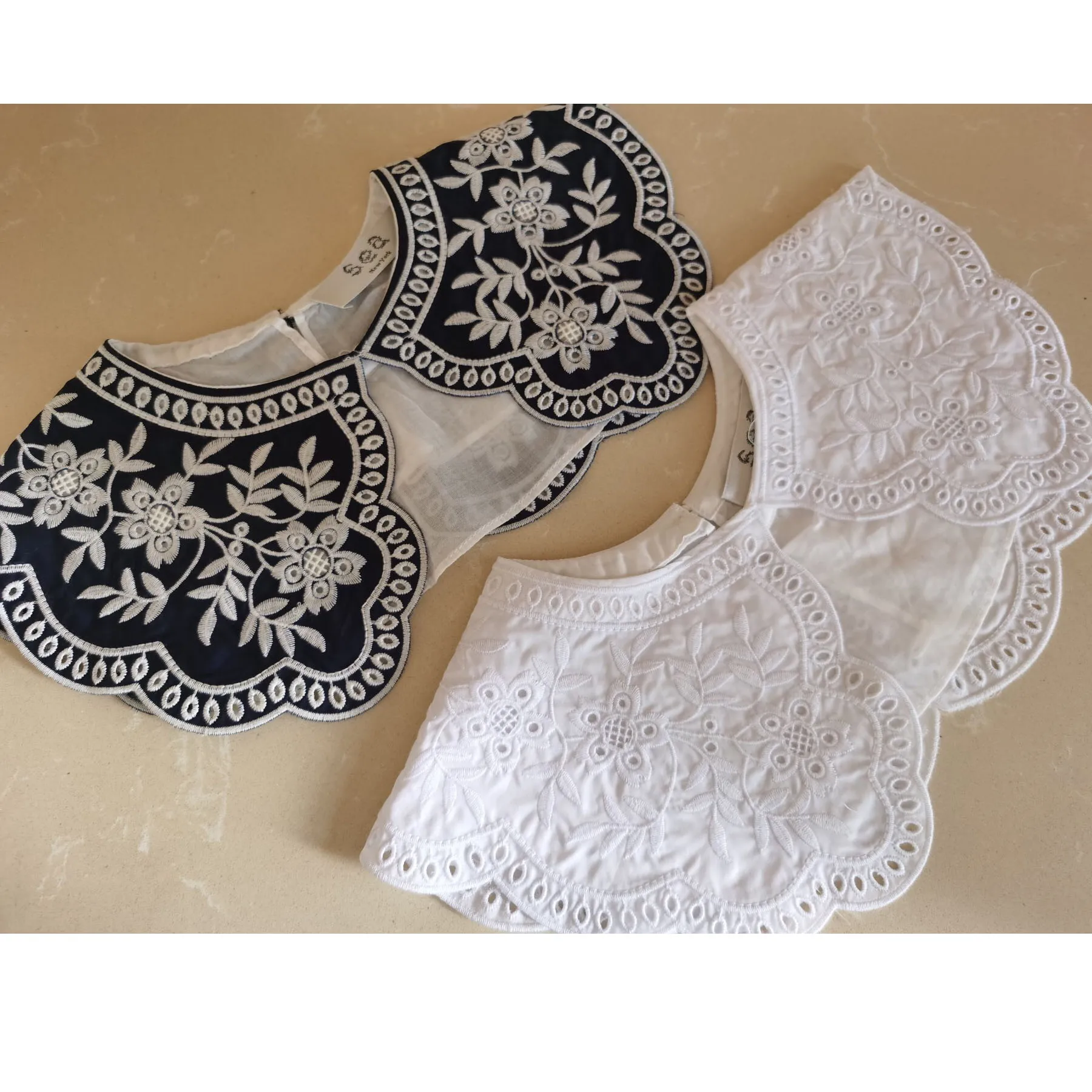 

Vintage 2021 New Embroidery Big fake Collar Female Sweater Black Embroidered Lace Decorative shawl Cute Women's Cloth Decoration