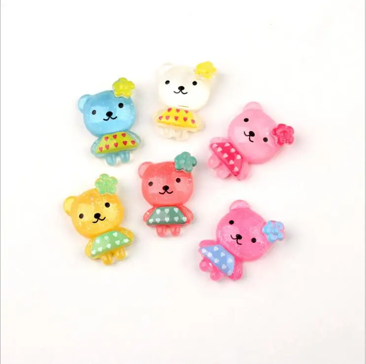 

100Pcs Kawaii Cartoon Bear Flatback Flat back Resin Cabochons for Kids Hair Bows Center Scrapbooking DIY Decoration Craft