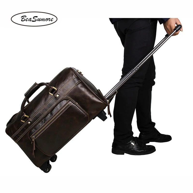 Мужская Дорожная сумка BeaSumore из воловьей кожи деловая на колесиках 100%