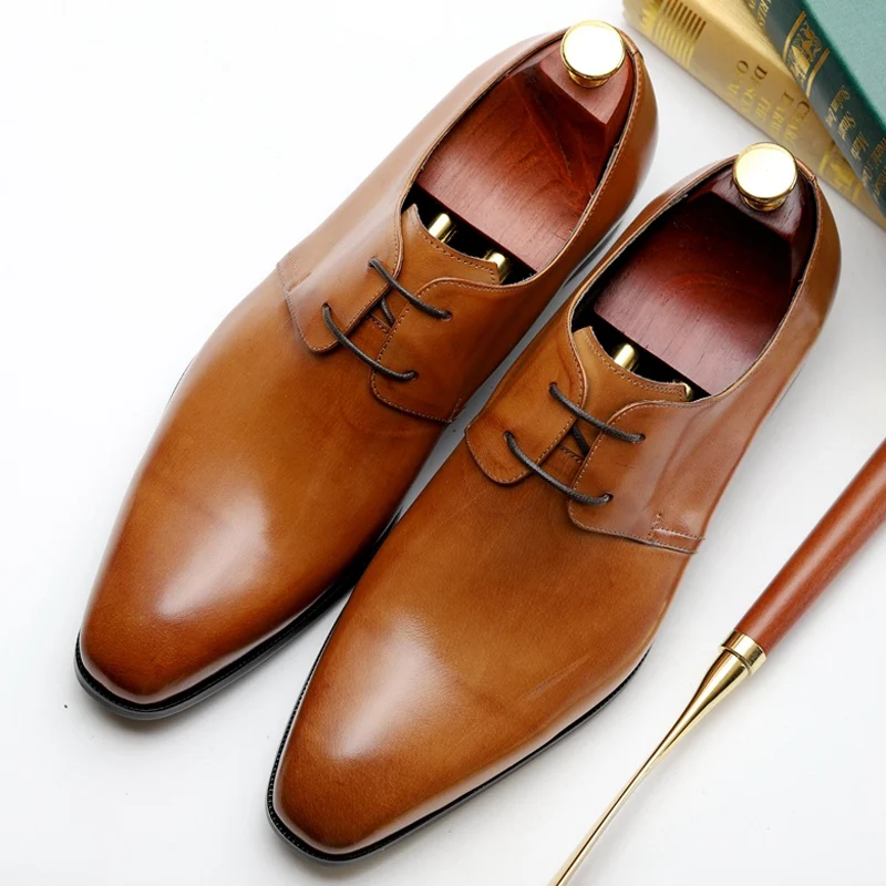 Классические мужские Формальные туфли из натуральной кожи 2019 г. со шнурками в