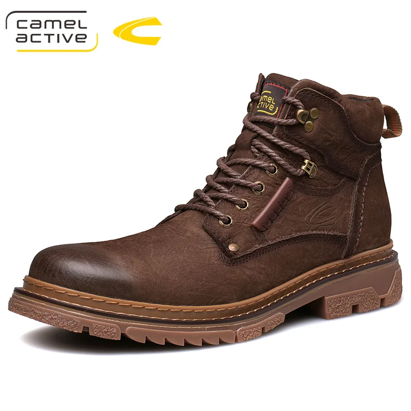 

Camel Active New High-top Tooling Men Boots Genuine Leather Brown Trend Wild England Outdoor Winter Shoes Men zapatos de hombre