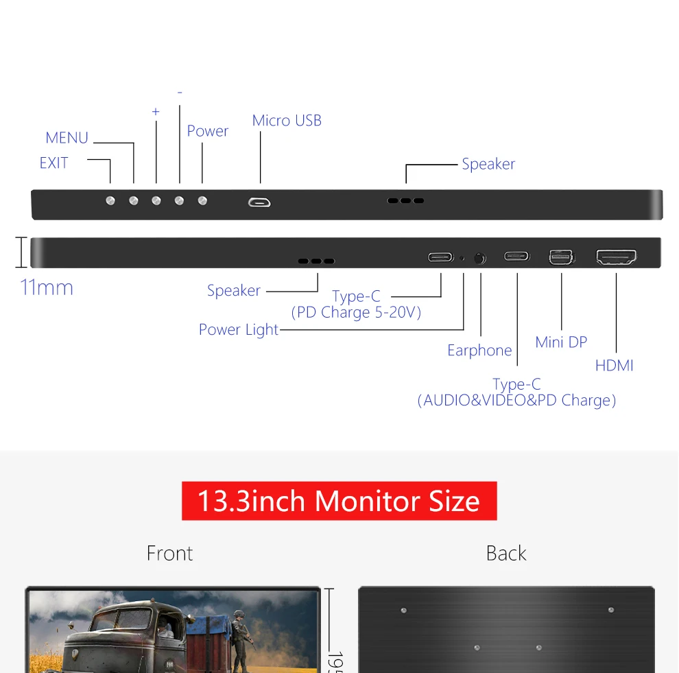 12," 13,3" 15," Тип C USB C HDMI DP 1080P 4K ультратонкий портативный монитор экран для переключателя, PS4, xbox, ноутбука, мобильного телефона
