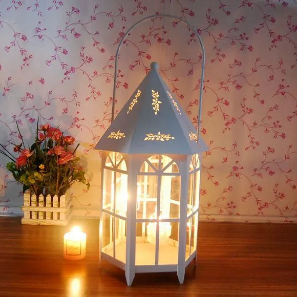 

Европейский сад, белая лампа с защитой от ветра из железа и стекла, фотолампа, большой фонарь