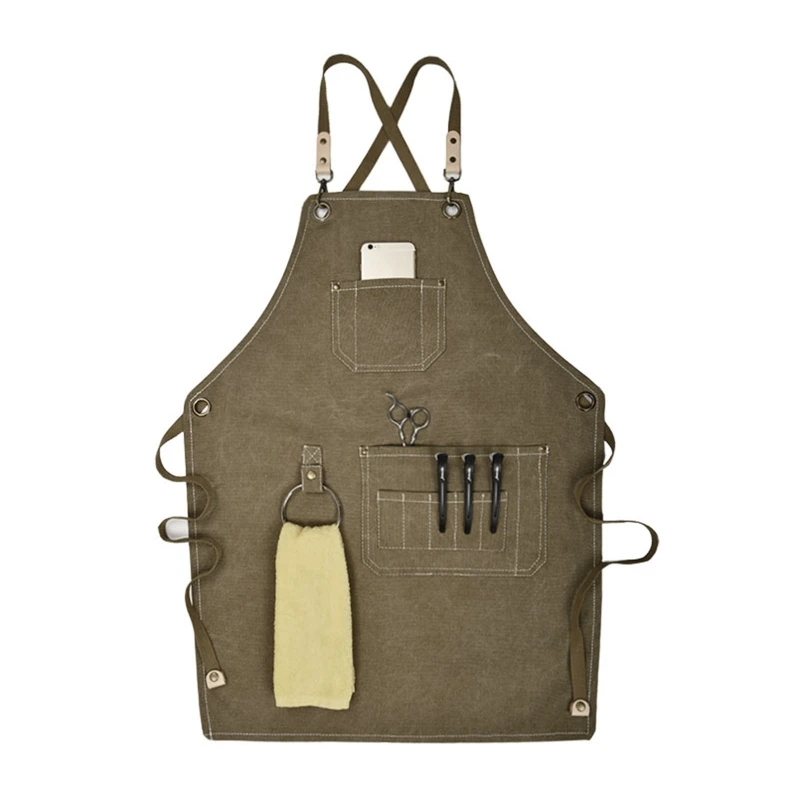 

Canvas Work Apron, Multifunction Tool Aprons with Pockets Back Cross Workshop Apron for Carpenters Gardener Barber Chefs