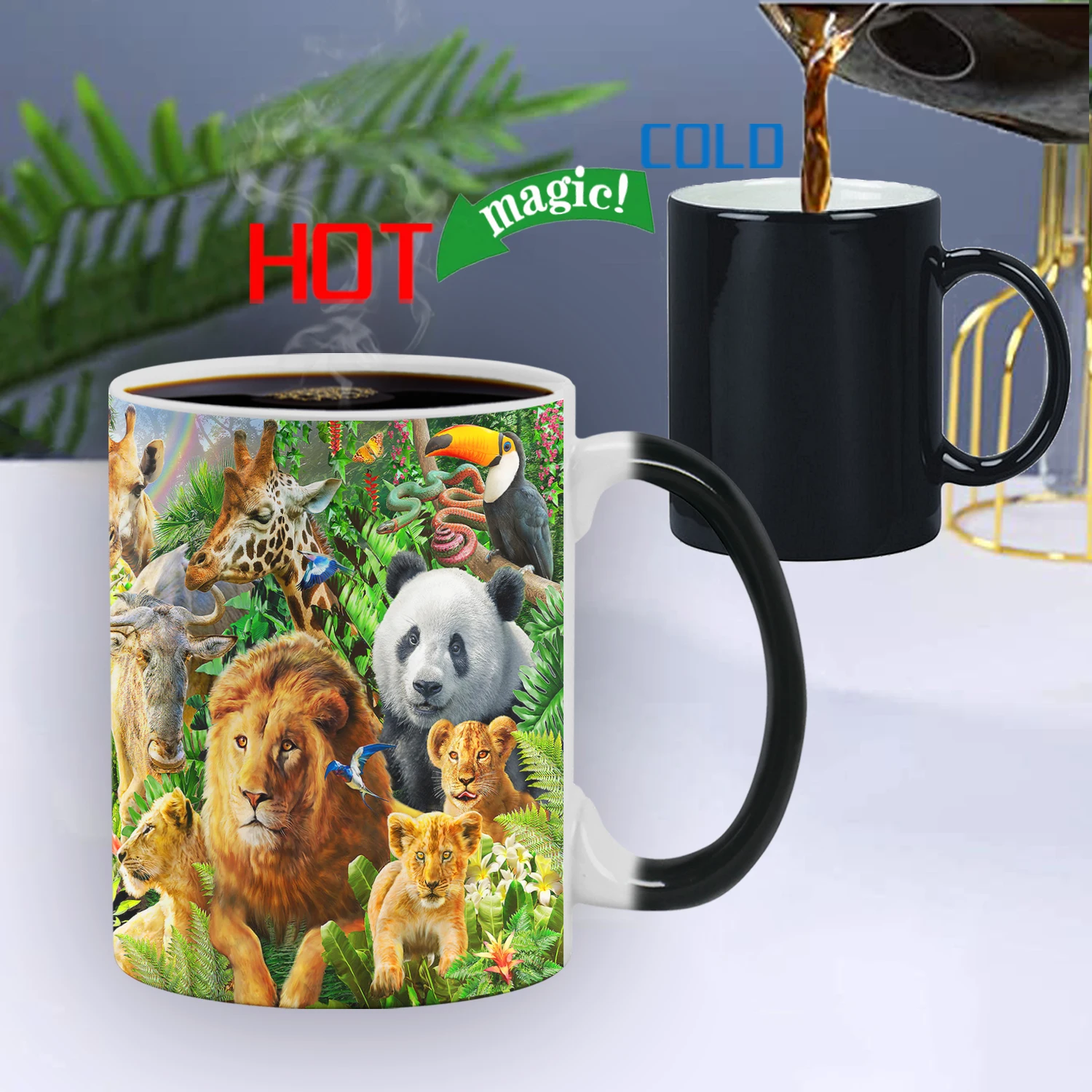 

New Style Animal World Heat Sensitive Magic Color Changing 11oz Ceramic Mugs Breakfast Coffee Cow Milk Tea Cup Interesting Gift