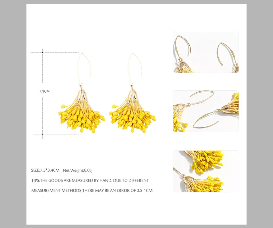 YMYW Romantic Jewelry Yellow Dried Flower Drop Earrings Korean Fashion Gold Copper for Women Girl Party Oorbellen | Украшения и