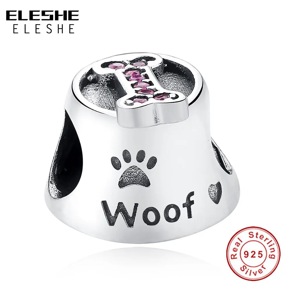 С милой собачкой Еда шар бусы 925 пробы серебро розового цвета с украшением в виде