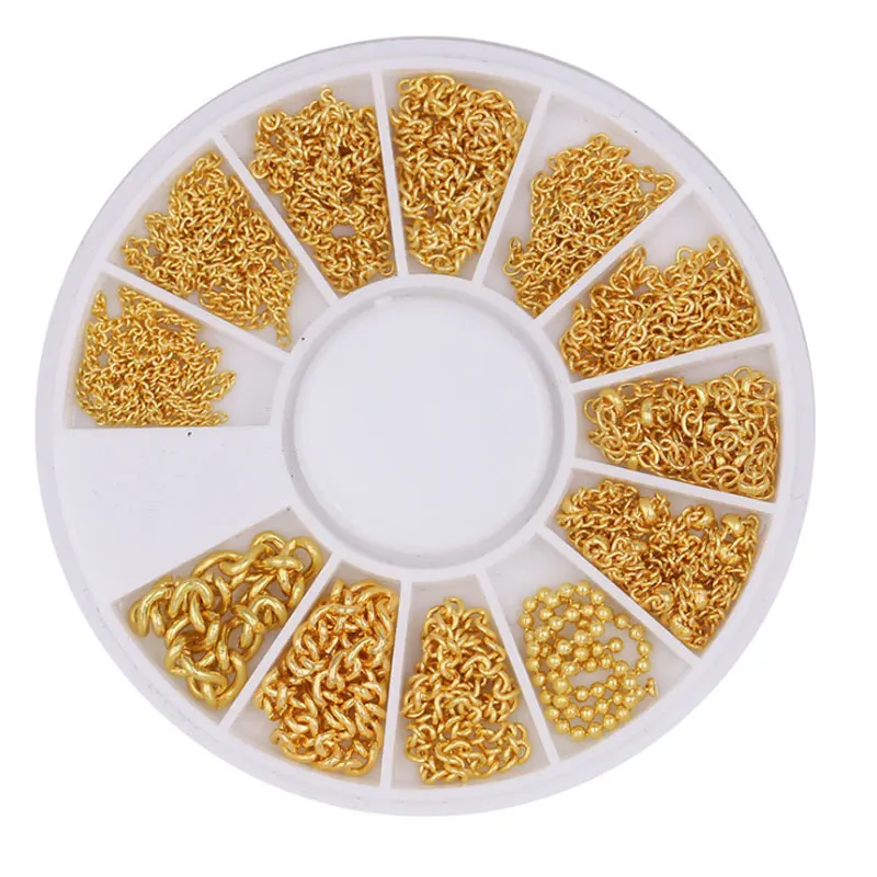 12 типов золотых цепочек для ногтей металлические украшения маникюра золотые