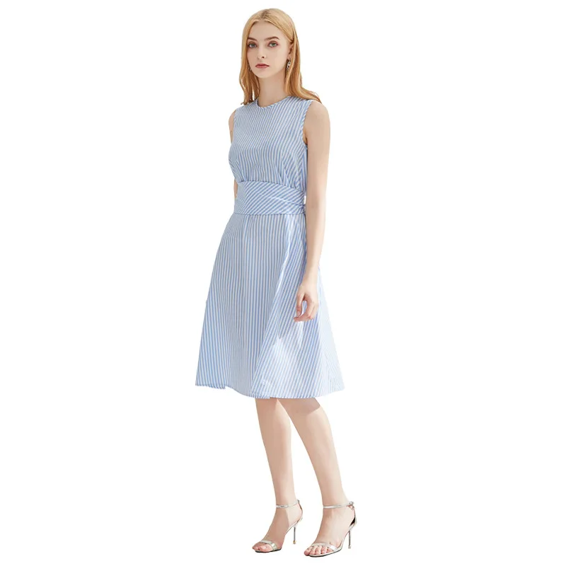 

Women's Dress Striped Sleeveless Mid-length Skirt High Waist A-line Skirt American Women's Spring & Summer 2021 New LYQ082