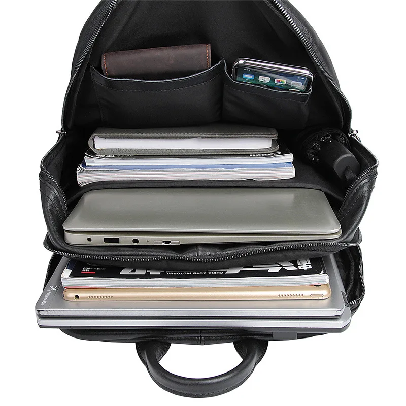 

Nesitu Black Color Genuine Leather Unisex Men Backpacks Real Skin Woman Backpack Female #M7273