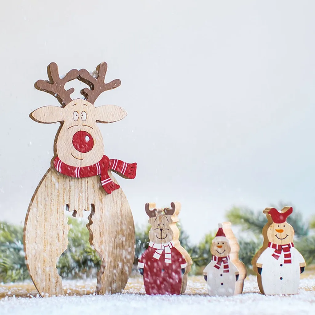 Деревянные Мини Рождественские елки настольные украшения с рождественской