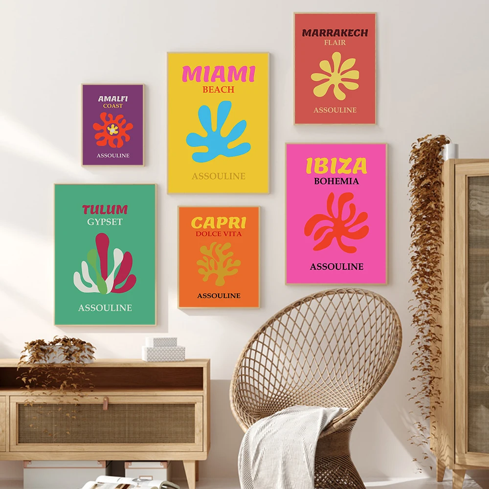 

Retro Prints Colorful Plants Travel Canvas Painting Assouline Ibiza Miami Marrakech Wall Art Pictures Nordic Living Room Decor