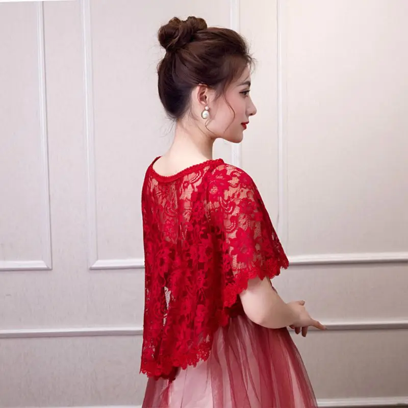 Женская винтажная кружевная накидка с цветочным рисунком летняя однотонная