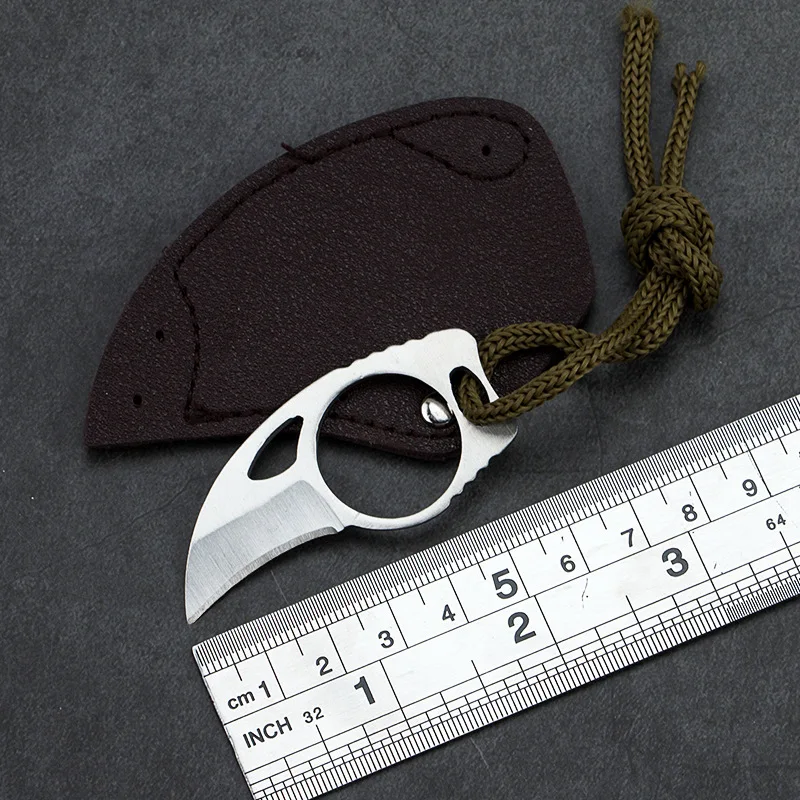 

Mini Outdoor MC Pocket Karambit with Leather Sheath Cutter Portable Claw Knife Tool Camp Gadget Survive Box Package Opener Open