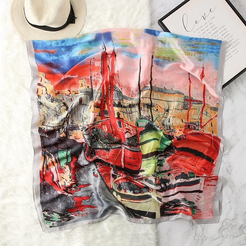 

2021 Women Simulation colour printing Soft Silk Scarf Female Fashion Elegant Echarpe Mujer Chal Newest 180X90CM Sunscreen Shawl