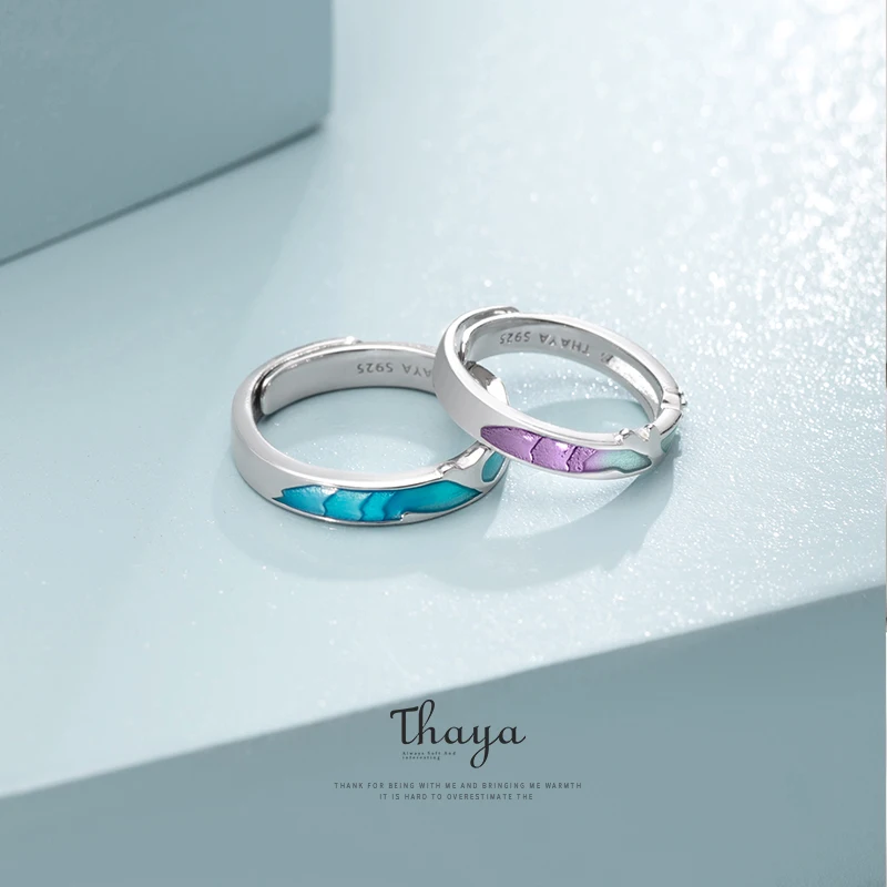 couple of rings Thaya, коралл, морская форма, регулируемое ювелирное изделие, 925 серебряное кольцо, кубический циркон, круглые кольца для пар, подарок на помолвку - Цвет камня: couple of rings