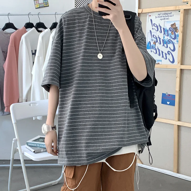 

2021 Summer Short Sleeve T-Shirt Women Tee Shirt Loose Striped T Shirt Woman Casual O-neck Hipster Tshirt Top Female