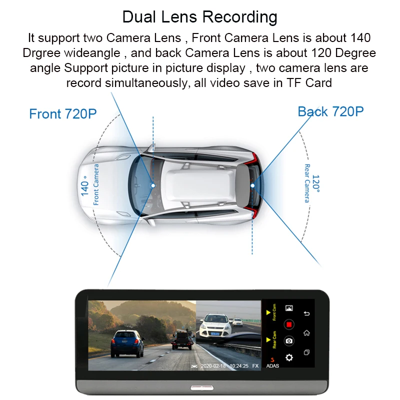 Anfilite 8 дюймовый ADAS Автомобильный видеорегистратор Камера с записью GPS трек 1080P
