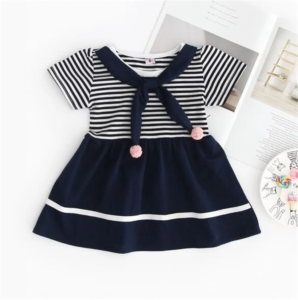 Темно-синяя Милая юбка в горизонтальную полоску с галстуком-бабочкой для