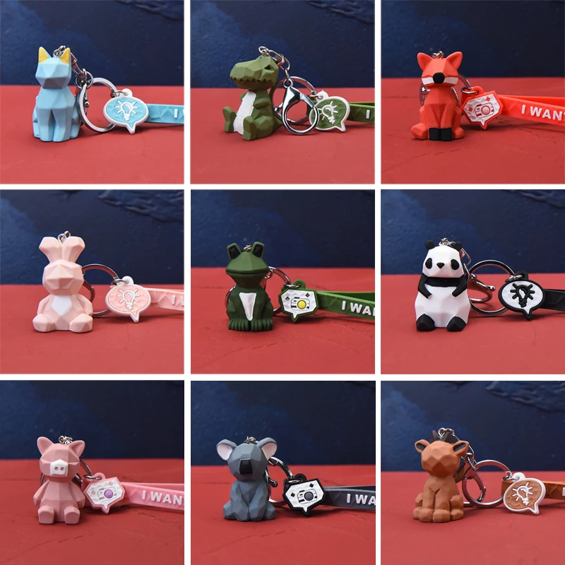 

Geometric Stereo Cute Dinosaur Key Chain Panda Koala Fox Multiple Animal Keychains Cartoon Mobile Phone Bag Fun Pendant Key Ring