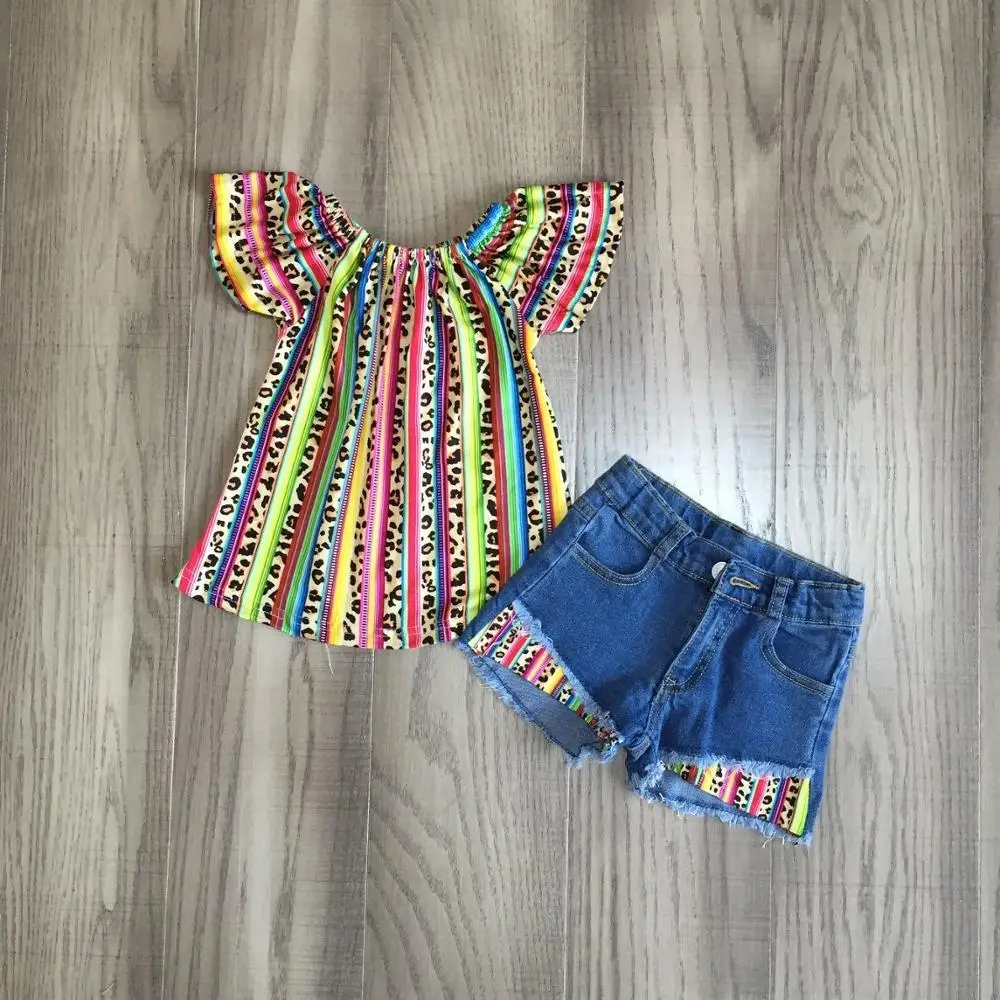 Летняя одежда для маленьких девочек топ С Разноцветными полосками и леопардовым