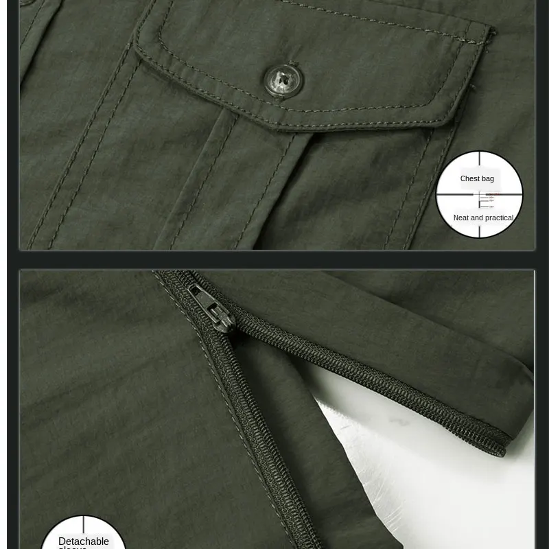 Рубашка мужская быстросохнущая нейлоновая блузка карго со съемными рукавами и