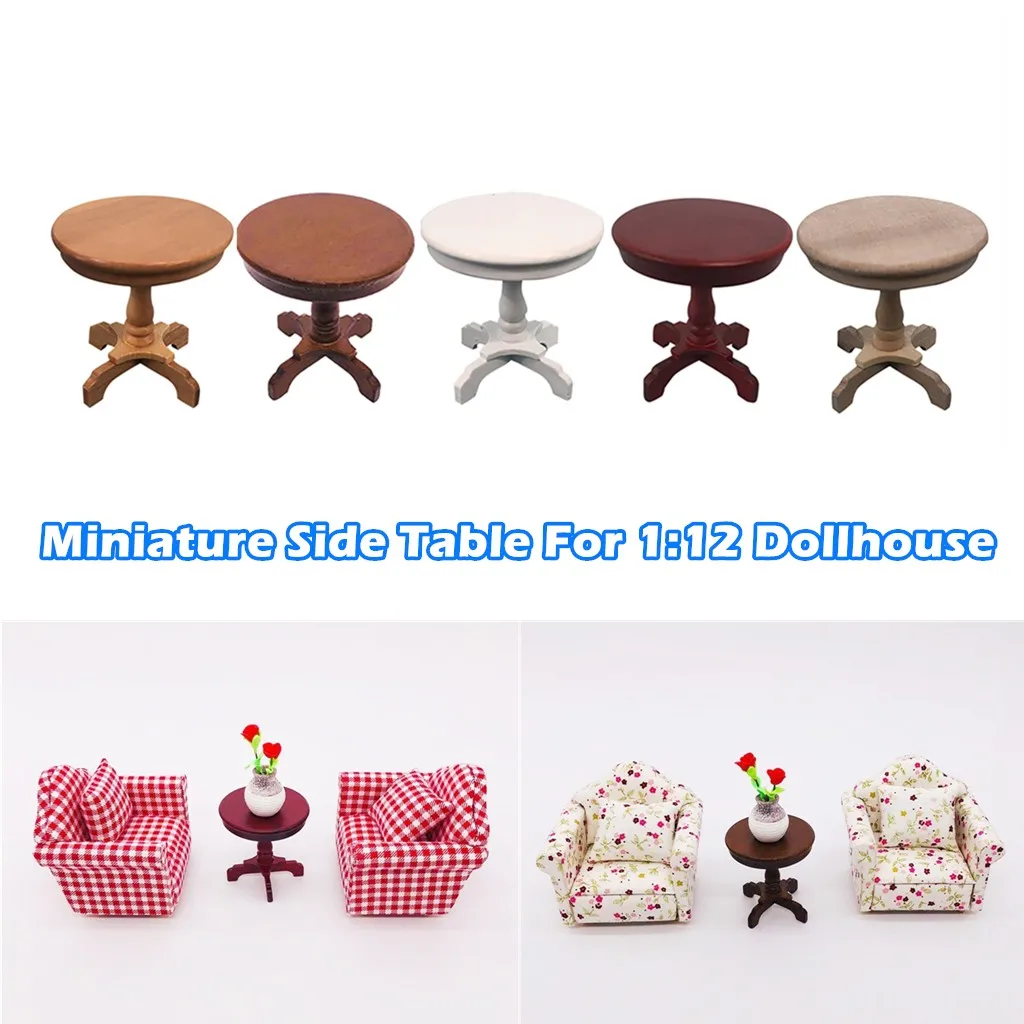 

HIINST 1:12 Dollhouse Furniture Miniature Wooden Round Side Table Kids Pretend Play Toy
