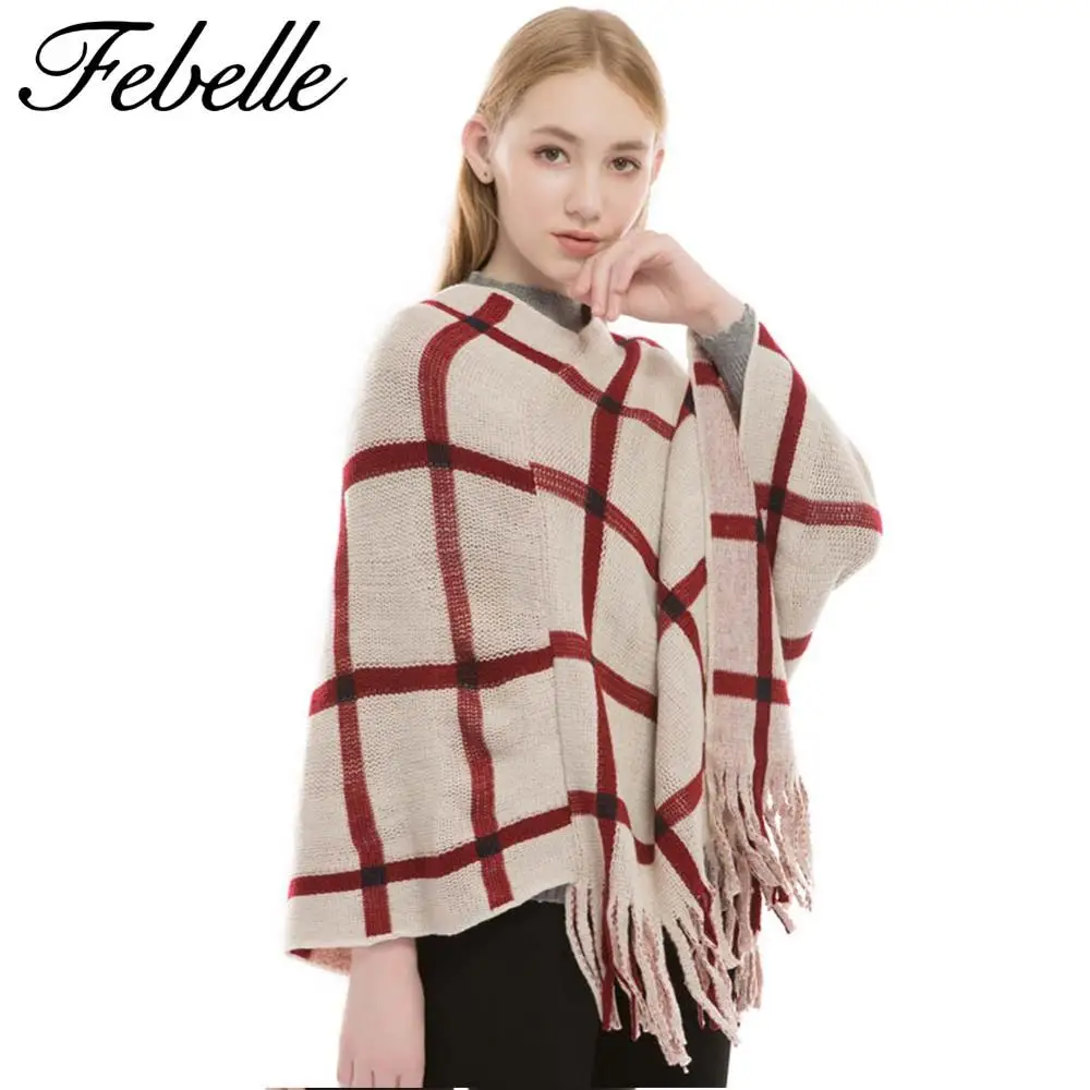 Febelle женская имитация кашемира теплый хедж плащ большого размера клетчатый