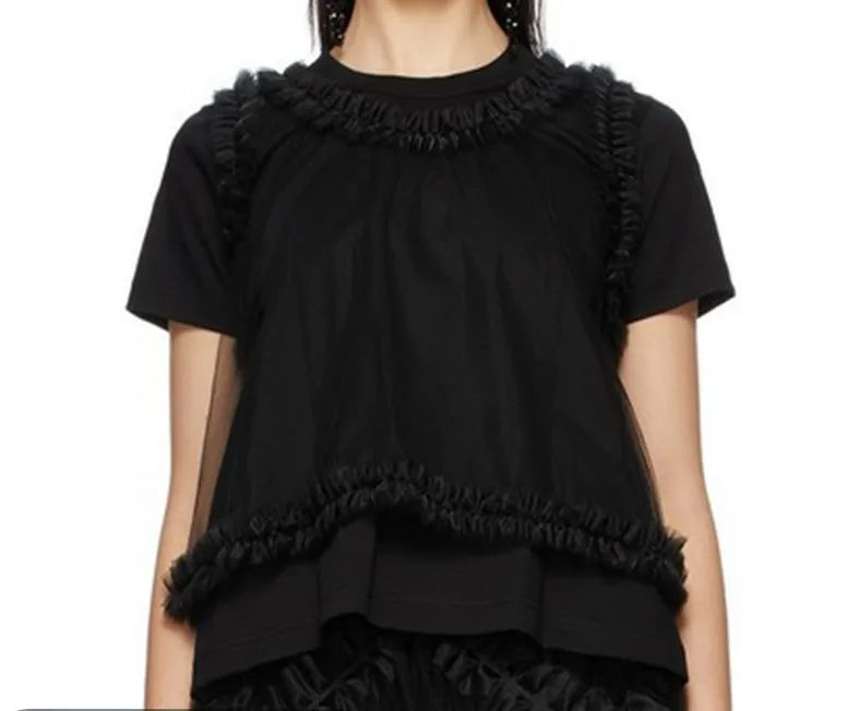 

Женская футболка 2021, летняя модель, топ с коротким рукавом, с оборками спереди